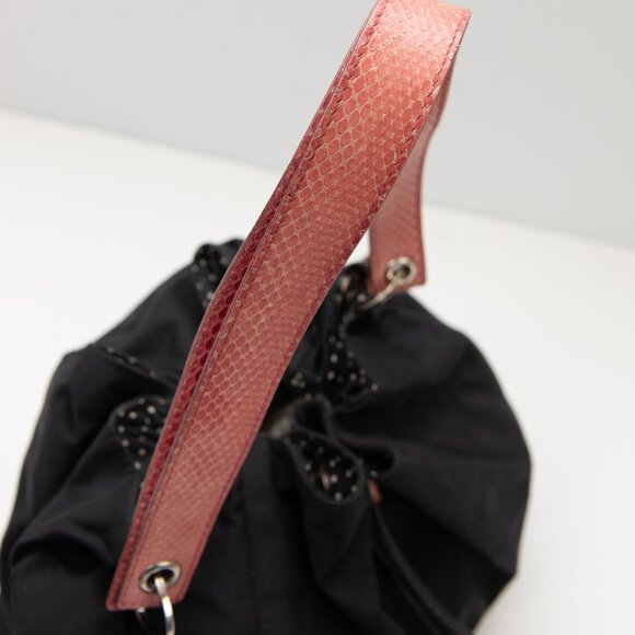 Kate Spade "Maddie" Nylon Drawstring Shoulder Bag Snakeskin Strap 2000s Black - Picture 12 of 12